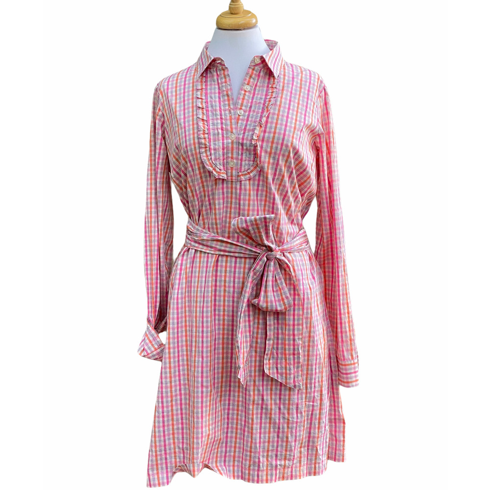 Vineyard Vines Casual Plaid Ruffle Shirt Dress-Lrg